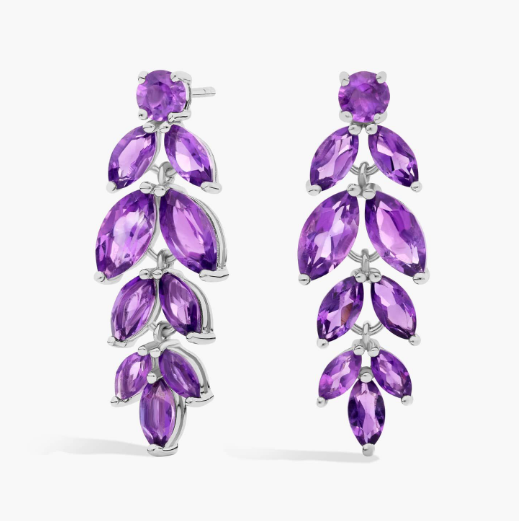 Amethyst Fashion Petal Drop Earrings in Sterling Silver